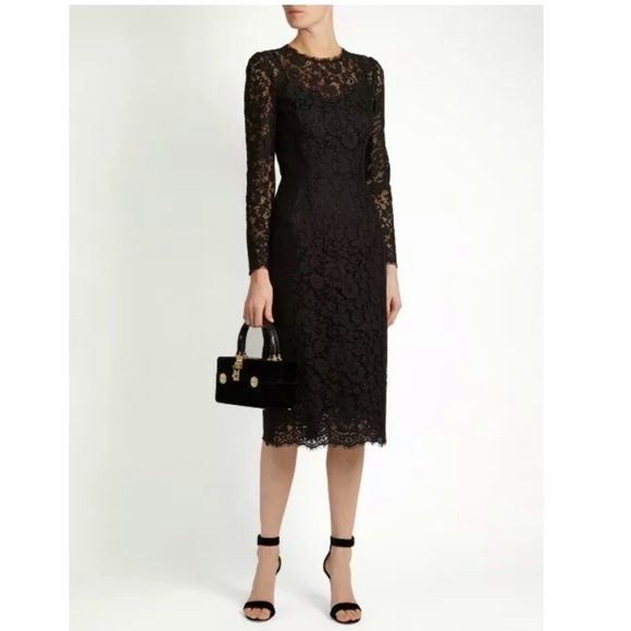 🖤 DOLCE & GABBANA Lace Long Sleeve Dress 46/10 - Picture 3 of 13
